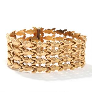 Italiensk armbånd af 18 kt. guld. Vægt 32,8 gr. L. 20,5. B. 2,6. Ca. 1960erne.