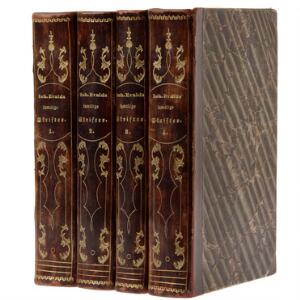Johs. Ewald Samtlige Skrifter. 4 vols. Cph. 1814-1816. 2nd ed. Richly illust. with engraved plates. Bound in cont. half calf. 4
