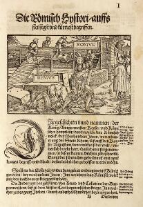 16th century woodcuts Boccacio Die gantz römisch Histori auffs fleissigst [...]. Augsburg Hainrich Stayner 1542. Illust with woodcuts.