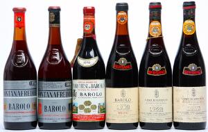 1 bt. Barolo, Marchesi di Barolo 1970 A-AB bn.  etc. Total 6 bts.