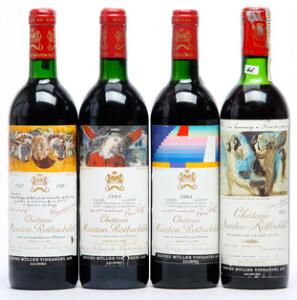 1 bt. Château Mouton Rothschild, Pauillac. 1. Cru Classé 1985 A-AB bn.  etc. Total 4 bts.