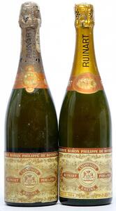 1 bt. Champagne Brut Baron Philippe de Rothschild, Ruinart 1964 A hfin.  etc. Total 2 bts.