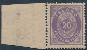 1876. 20 aur, violet. Perfekt postftrisk mærke. Facit 900