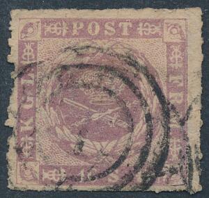 1863. 16 sk. rosalilla. Stukken kant. Farvefrisk mærke med lille 1 mm rift i marginalen i højre side Udenfor mærkebilledet. AFA 7500