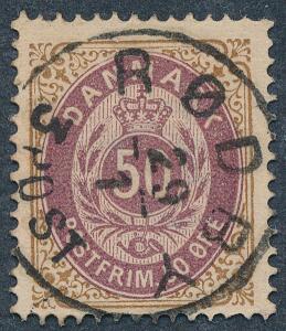 1875. 50 øre, brunrødbrun. Tk.14. PRAGT-mærke.