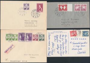 1938-63. 5 forsendelser med BLANDINGSFRANKERING danske og grønlandske frimærker.