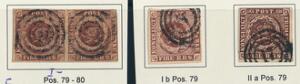 1851-1853. 4 RBS. Plade I, nr.79 i Ferslew, Thiele I og Thiele IIa. sæt med 3 nydelige mærker fra samme position incl. par. Sjældent udbudt.