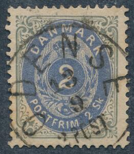 1870. 2 sk. gråblå. PRAGT-mærke med smukt bystempel ODENSE 13.9.