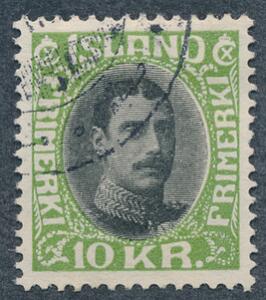 1931. Chr.X, 10 kr. grønsort. Stemplet. Facit 1800