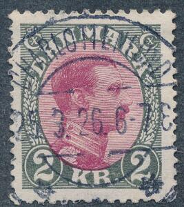 1925. Chr. X, 2 kr.grårødlilla. LUXUS-stempel CHARLOTTENLUND 25.3.26.