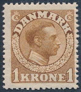 1913. Chr. X, 1 kr. Gulbrun. Postfrisk. AFA 2400