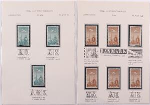 Danmark. 1934. Samling varianter i NY LUFTPOST opsat illustreret og beskrevet på 9 sider. Alle værdier repræsenteret incl. 6 stk. 1 kr.