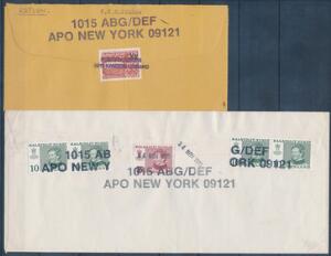 1985. Brev og brevklip med forsegling ved brug af grønlandske frimærker, der er overstemplet AOP New York 09121.