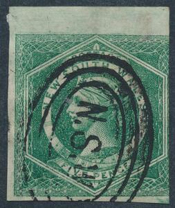 Australien. New South Wales. 1854. Victoria 5 d. grøn. Utakket. SG £ 650