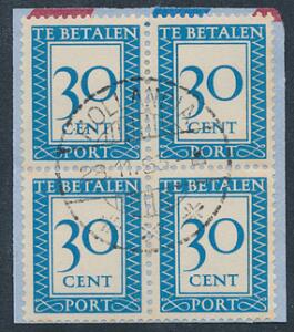 Hollandsk Newguinea. 1953. 30 cent, blå. Sjælden stemplet 4-BLOK. kun et 1490 mærker blev brugt.