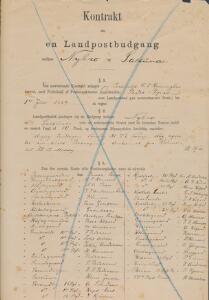 1889. Original Kontrakt om en Landpostbudgang mellem Nybro og Saltuna, dateret Nybro 29.juni 1889