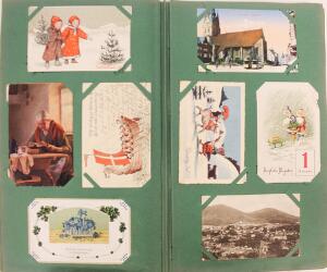 Postkort. Parti med næsten 1000 primært gamle danske og tyske kort i 3 store album  løse. Bør ses