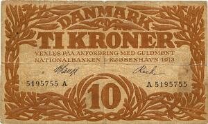 10 kr 1913 A, V. Lange  Recke, Sieg 103, DOP 114, Pick 21