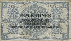5 kr 1910 C, nr. 2496555, V. Lange  Recke, Sieg 93, Pick 6