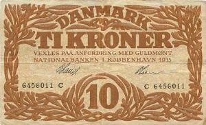 10 kr 1915 C, V. Lange  Olsen, Sieg 103, DOP 114, Pick 21