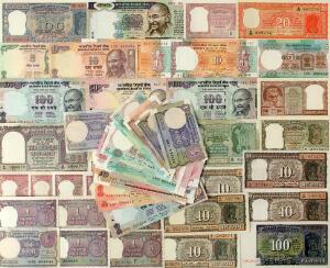 Indien, lille lot overvejende ucirkulerede sedler, flere bedre typer, i alt 59 stk.