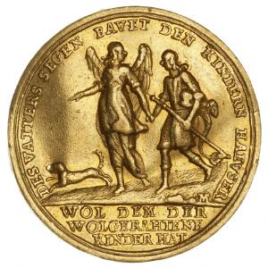 Tyskland, guldmedaille med religiøst motiv, 18. århundrede, 8,67 g, buklet