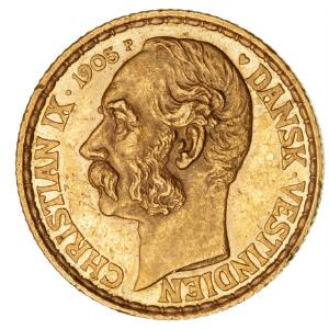 Dansk Vestindien, Christian IX, 20 francs  4 daler 1905, H 30, F 2, lille ks.