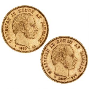 10 kr 1890, 1900, H 9A, B, F 296, i alt 2 stk.