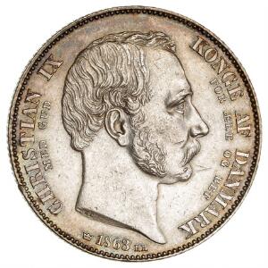 Christian IX, 2 rigsdaler 1863, H 3 - slået i anledning af tronskiftet, lille ridse og ks.
