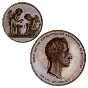 Frederik VI, besøget på mønten i Paris 1822, Andrieu, bronze kongens 50 års regeringsjubilæum 1834, Krohn, bronze. 2