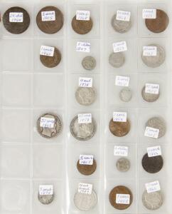 Dansk Vestindien, pæn samling Fr. V - Chr. X inkl. 2 sk. 1847, 1848, 10 cents 1859, 1862, 1878, 20 cents 1859, 1862, 1 franc 1905, 1907 etc., i alt 23 stk.