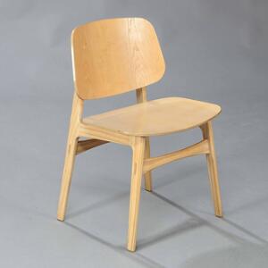 Børge Mogensen Skalstol med stel samt lamineret sæde og ryg af ask. Model 155. Formgivet 1950. Udført hos Fredericia Furniture.