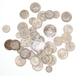 England, diverse crowns, halfcrowns, 2 shilling,1 shilling, sixpence, 19. og 20. århundrede, sølv, 42 stk., mange pæne, ca. 250 g rent sølv