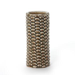 Axel Salto Cylindrisk vase af stentøj modelleret i knoppet stil. Dekoreret med solfataraglasur. Sign. Salto, 20670. Kgl. P. Udført 1960. H. 20.