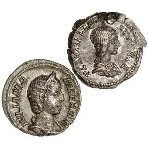 Romerske kejserdømme, Plautilla 203 e. Kr., denar, Sear 7072, Julia Mamaca 232 e. Kr, denar, Sear 8207, pæne mønter, 2 stk.