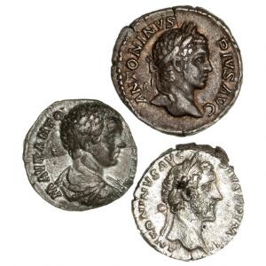 Romerske kejserdømme, 3 denarer fra Antoninus Pius og Caracalla