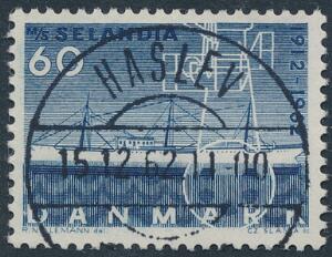 1962. Selandia. 60 øre, mørkblå. Fluorescerende papir. LUXUS-stempel HASLEV 15.12.62. Et sjældent mærke i denne kvalitet