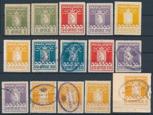 1915-1937. Pakkeporto. Planche med 15 mærker i ubrugtstemplet kvalitet.