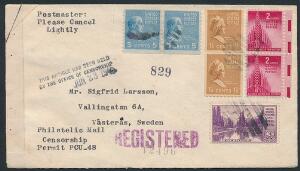 USA. 1943. Interessant censurbrev fra 2.verdenskrig, der blev afsendt fra NEW YORK 4.2.1943 og først kom frem over 2 ÅR SENERE, og ankomststemplet 23.6.1945.