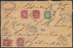 1900. Værdi-brev sendt til Danmark, annulleret TØNSBERG 12.IX.00.