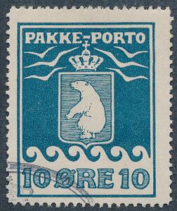 1915. 10 øre, mørkblå. Kartonpapir. Pænt stemplet eksemplar. AFA 1500
