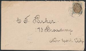 1876. 10 cents blåmørkbrun. Single på brev fra Frederiksted 1901 til New York. Ankomststemplet New York Nov 23, 1901.