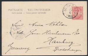 1903. 2 cents rød. Single på postkort fra St. Thomas 30.6.1903 til Tyskland.