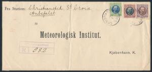1908. 15 bit, 20 bit og 30 bit, Fr. VIII på REC brev fra Christiansted, St. Croix 22.6.1915 til Meteorologisk Institut, Kbh.