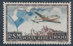 San Marino. 1951. Luftpost. 1000 Lire, brunblå. Postfrisk. AFA 5500