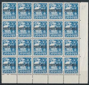 1940. Karavel. 30 øre, blå. Type II. Postfrisk 20-BLOK. AFA 3800