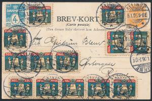 1905. Julemærke. Postkort fra ALLINGE 5.10.06, sendt til Rønne med ikke mindre end 13 STK. AF 1905-JULEMÆRKET. Smuk og ganske usædvanlig forsendelse.