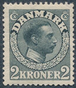 1913. Chr. X, 2 kr. Skifergrå. Postfrisk. AFA 3200