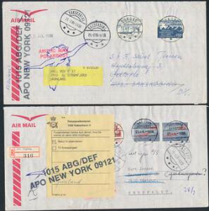 1986. 2 breve fra Grønland til Danmark med liniestempel APO New York 09121.