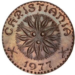 Samling erindringsmønter14 - heraf 2 med montering, Christiania, Fed 1977 kobber, kv. 0-01 skillingsmønter etc.